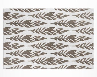 Painted Leaves Boho Floral Retro Pattern Outdoor Rug, Flowers And Plants Patio Carpet, Brown Vinyl Rug, Porch Rug, Easy To Clean Rug