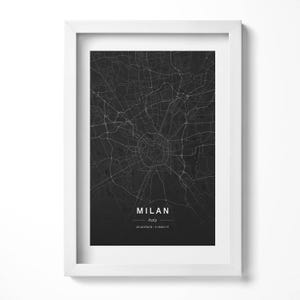 Map Of The City Of Milan Italy Print in Frame, City Art Print, Black Wall Art, Home Decorations