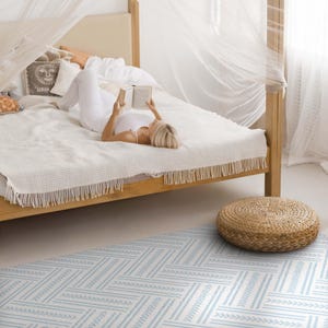 Modern Herringbone Fashionable Pattern Bedroom Rug, Patterns Vinyl Carpet, Blue Vinyl Rug, Waterproof Rug, Pet Friendly Rug