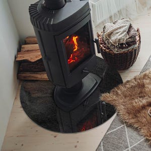 Placa de suelo para chimenea redonda con textura de piedra, decoración de chimenea negra, hogar de chimenea de vidrio, placa elegante para hogar de estufa