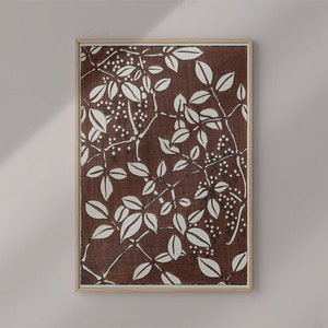 Poster Wall Art Leaf Brown Pattern by Watanabe Seitei #RO222  Brown, Beige, Antique Drawing Art, Retro Sketch Art, Fine Art Print