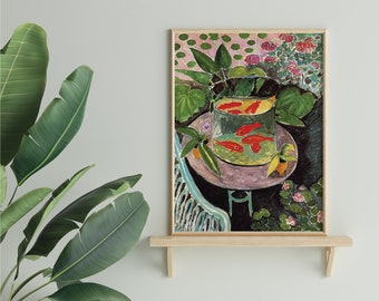 The Goldfish By Henri Matisse Poster, Red Museum Reproduction, Green Art Nouveau, Retro Gift For New Home, Quality Graphics