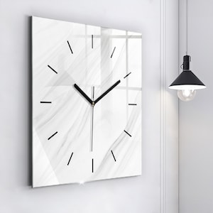Decorative marble Glass Clock, White Wall Clock, Abstract Hanging Clock, Custom Wall Clock, Numbers or Lines Collection