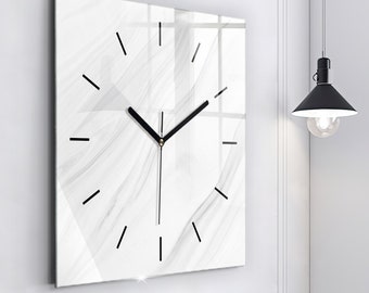 Reloj decorativo de cristal de mármol, reloj de pared blanco, reloj colgante abstracto, reloj de pared personalizado, colección números o líneas