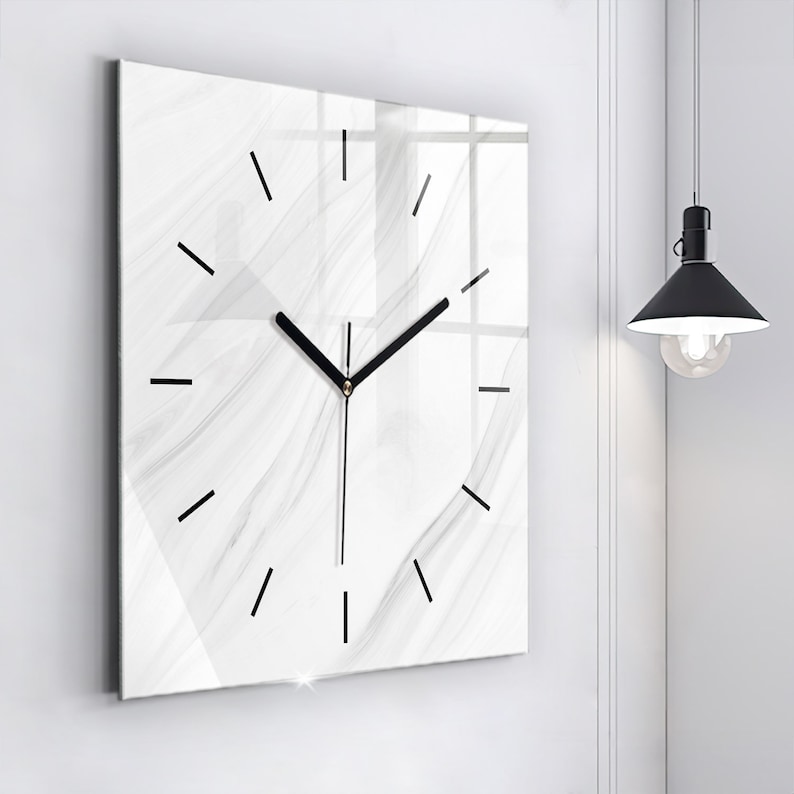 Reloj decorativo de cristal de mármol, reloj de pared blanco, reloj colgante abstracto, reloj de pared personalizado, colección números o líneas imagen 1