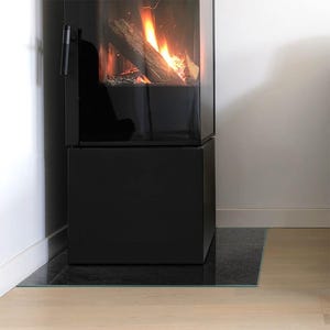 Stone Surface Texture Rectangular Fireplace Floor Plate, Black Fireplace Decoration, Glass Fireplace Hearth, Sleek Stove Hearth Plate image 3