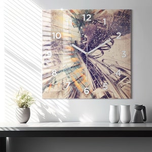 Abstract mechanism Glass Clock, Beige Minimalistic Clock, Abstract Wall Clock, Custom Wall Clock, Numbers or Lines
