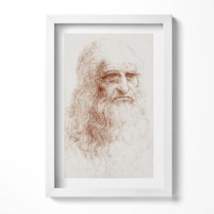 Self-Portrait Leonardo Da Vinci Sketch Painting in Frame, Piece Wall Art in Frame, Beige Wall Art, Home Decorations