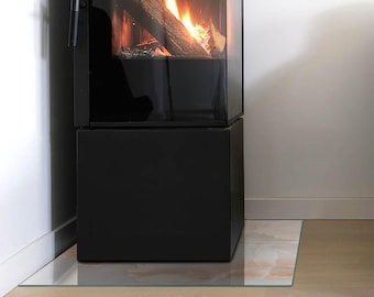 Piastra per pavimento del camino rettangolare con motivo in pietra naturale, decorazione per camino beige, focolare per camino in vetro, piastra per focolare per stufa elegante