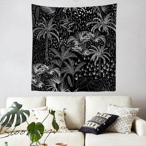 Black Palms Tapestry, Tropic, Exotical, Exotic, Palms, Big Leaves, Paradise, Wall decor, Home decor, Dorm decoration, Fabric hanging T#70