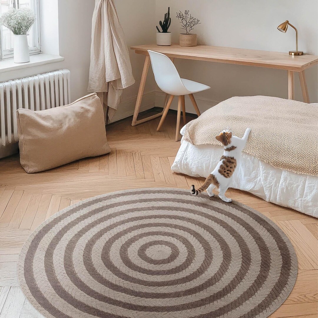 Imitation of Braided String Round Rug for Living Room, Texture Vinyl ...