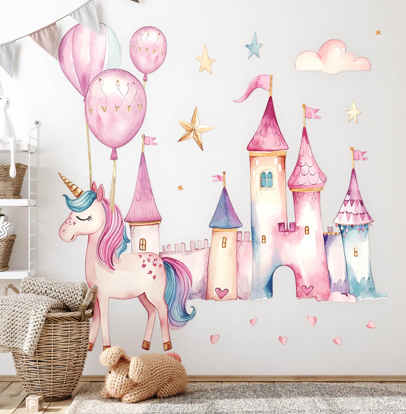 Runtoo Autocollants muraux en forme de château pour chambre de fille Runtoo Autocollants muraux en forme de château pour chambre de fille