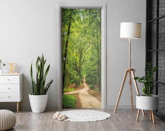 Waldweg Türaufkleber, selbstklebende Abdeckung, Landschaften Türaufkleber, Bürotüraufkleber