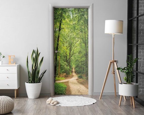 Autocollant Porte Tropical Vert Beige 83x205 Cm - Papier Peint Adhésif Fabrication Française