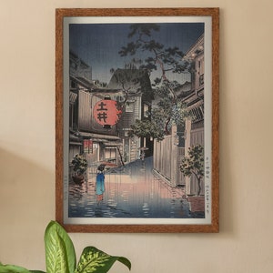 Ushigome Kagurazaka By Tsuchiya Koitsu Poster, Beige Museum Reproduction, Blue Art Nouveau, Retro Gift For New Home, Quality Graphics