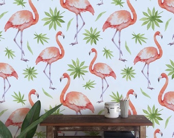 Removable wallpaper - Leafs Flamingo - Wall Mural - Self adhesive Wallpaper - Tropical Wallpaper - Leafs Wallpaper - Exotic Wallpaper #36