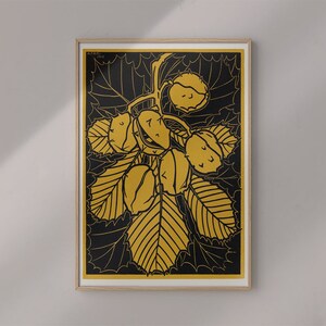 Poster Wall Art Chestnut Branch Illustration by Julie De Graag #RO286  Yellow, Black, Fine Art Print, Museum Print, Art Replica