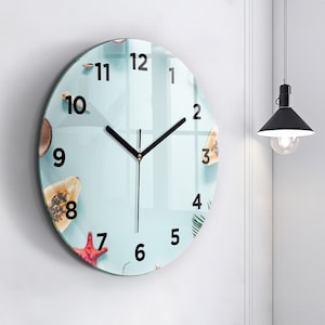 Holiday composition Glass Clock, Multicolour Printed Clock, Photo Modern Wall Clock, Personalised Clock, Numbers or Lines