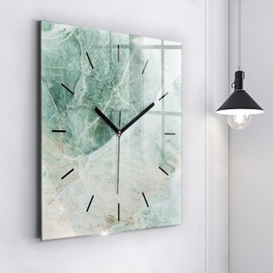 Marble stone texture Glass Clock, Green Hanging Clock, Abstract Printed Clock, Personalised Clock, Numbers or Lines Collection
