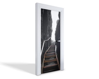 Treppe in der Höhle Türaufkleber, Selbstklebende Abdeckung, Natur Türbild, Schwarze Tür, Bürotür Aufkleber