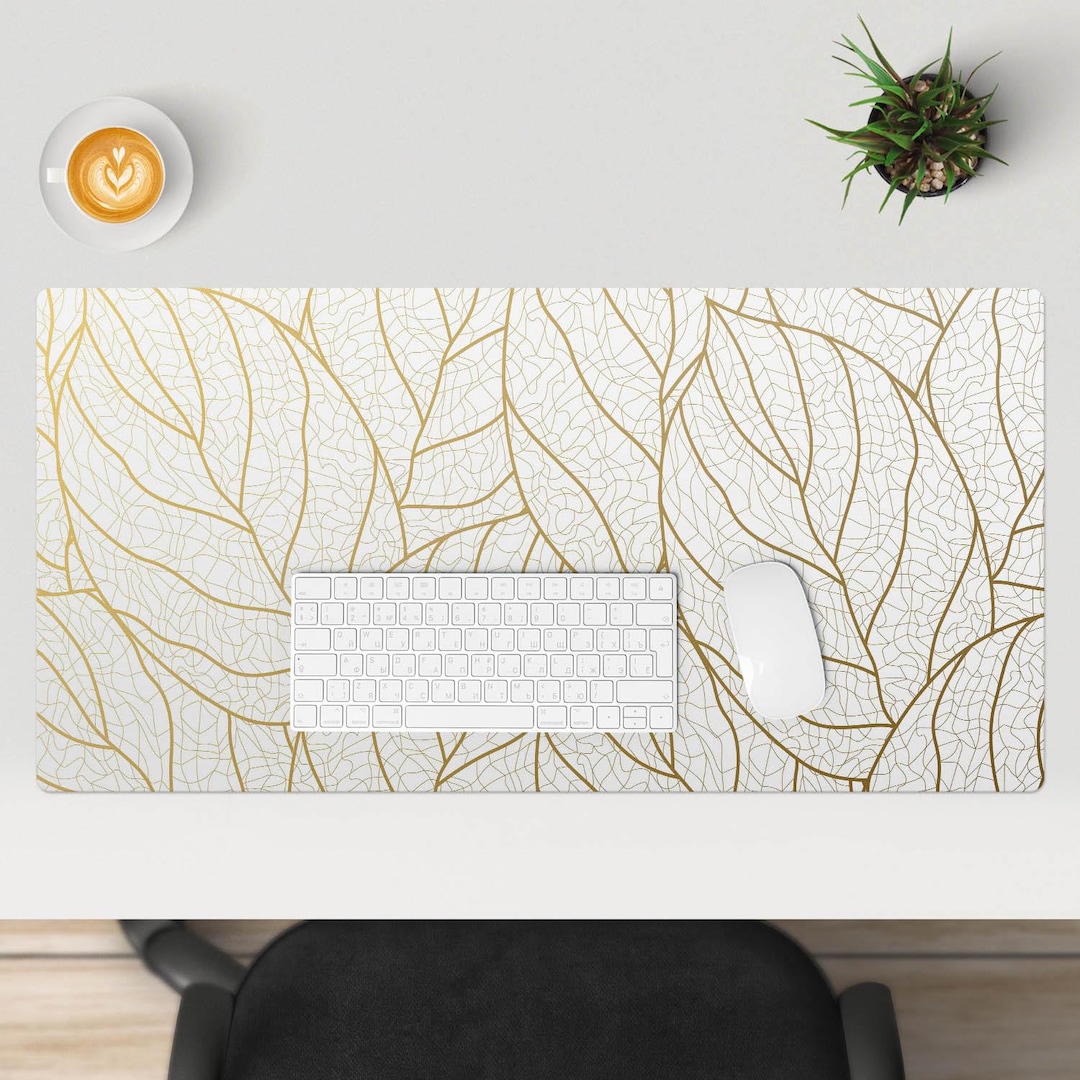 Leaves With a Delicate Pattern Desk Mat, White Desk Pad, PVC Table ...