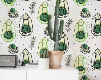 Removable wallpaper - Greenhouse Cacti Wallpaper - Cactus Wallpaper - Tropical Wallpaper - Peel And Stick Wallpaper - Wall Covering #59