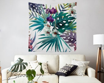 Colors of Tropic Tapestry, Tropical Palms, Exotic, Leaves, Wall hangings, Wall decor, Home decor, Dorm decoration, Fabric hanging T#48