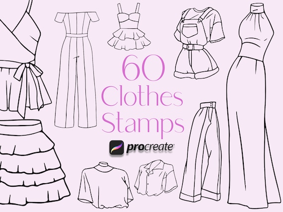 60 Procreate Clothes Stamps: Fashion Design Brushes (Commercial Use)