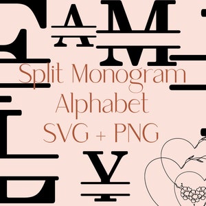 May include: Split monogram alphabet SVG and PNG files. The letters are in black and the text is in brown. The letters are split in half with a line in the middle. The letters are A, M, I, L, Y. There is a heart with vines and flowers in the bottom right corner.