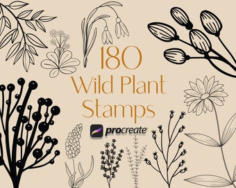 180 stempli Wildflower Procreate: zestaw pędzli botanicznych (do użytku komercyjnego)