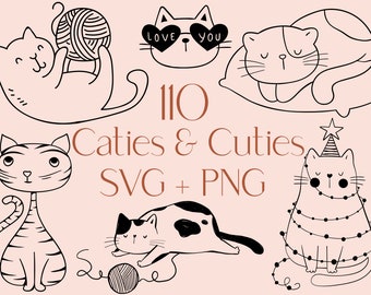 Doodle Cat SVG Bundle, Kitten Clipart (Digital Download