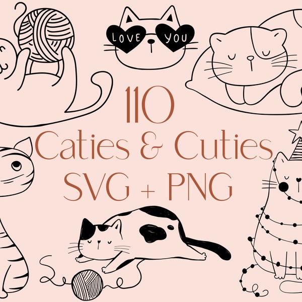 Cat Svg Bundle | Kitty Svg Bundle | Cat Drawings Svg | Cute Animal Svg | Animal Svg Bundle | Doodle Svg | Commercial Use Included