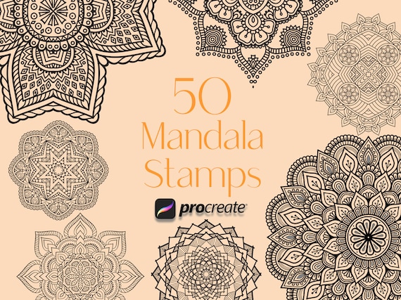 50 Mandala Procreate Stamps: Tattoo & Coloring Brushes (Commercial Use)