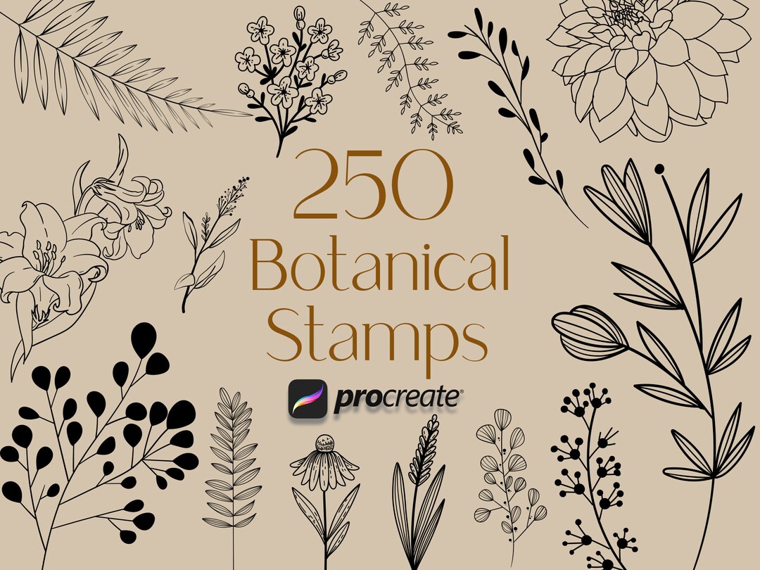 250 Botanical Stamps for Procreate: Floral & Leaf Brush Set (commercial ...