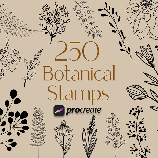 Procreate Botanical Stamps, Flower Procreate Stamps, Floral Procreate Stamps, procreate stamps, Procreate Leaves, Commercial Use Included