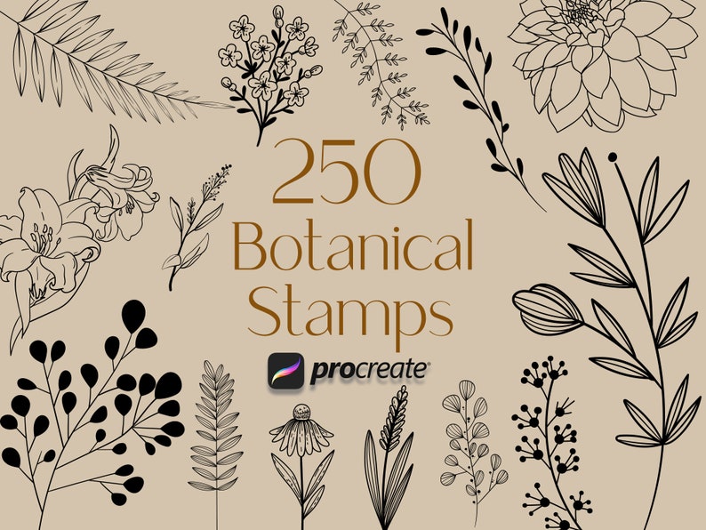 250 Botanical Stamps for Procreate: Floral & Leaf Brush Set (commercial ...
