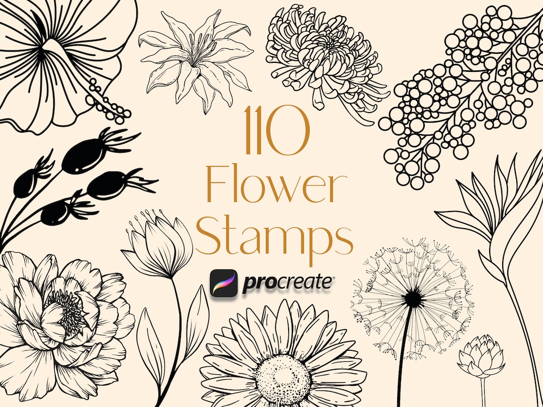 110 Flower Stamps for Procreate: Botanical Brush Set (digital Download ...