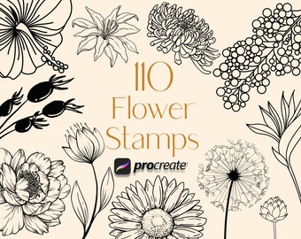 Procreate Flower Stamps, Procreate Floral Stamps, Flower Procreate, Floral Procreate, Procreate Botanical, Procreate Flower Brushes