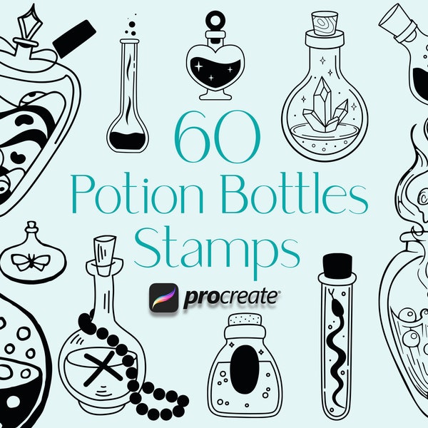 Potion Bottles Procreate Stamps | Witchcraft Procreate Stamps | Magical, Dark Soul and Mystic Procreate Stamps | Commercial Use Included