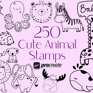 Procreate Animal Stamps, Procreate Cute Stamps, Safari Animal Stamps, Farm Animal Stamps, Doodle Animal Stamps, Cute Animals Digital File