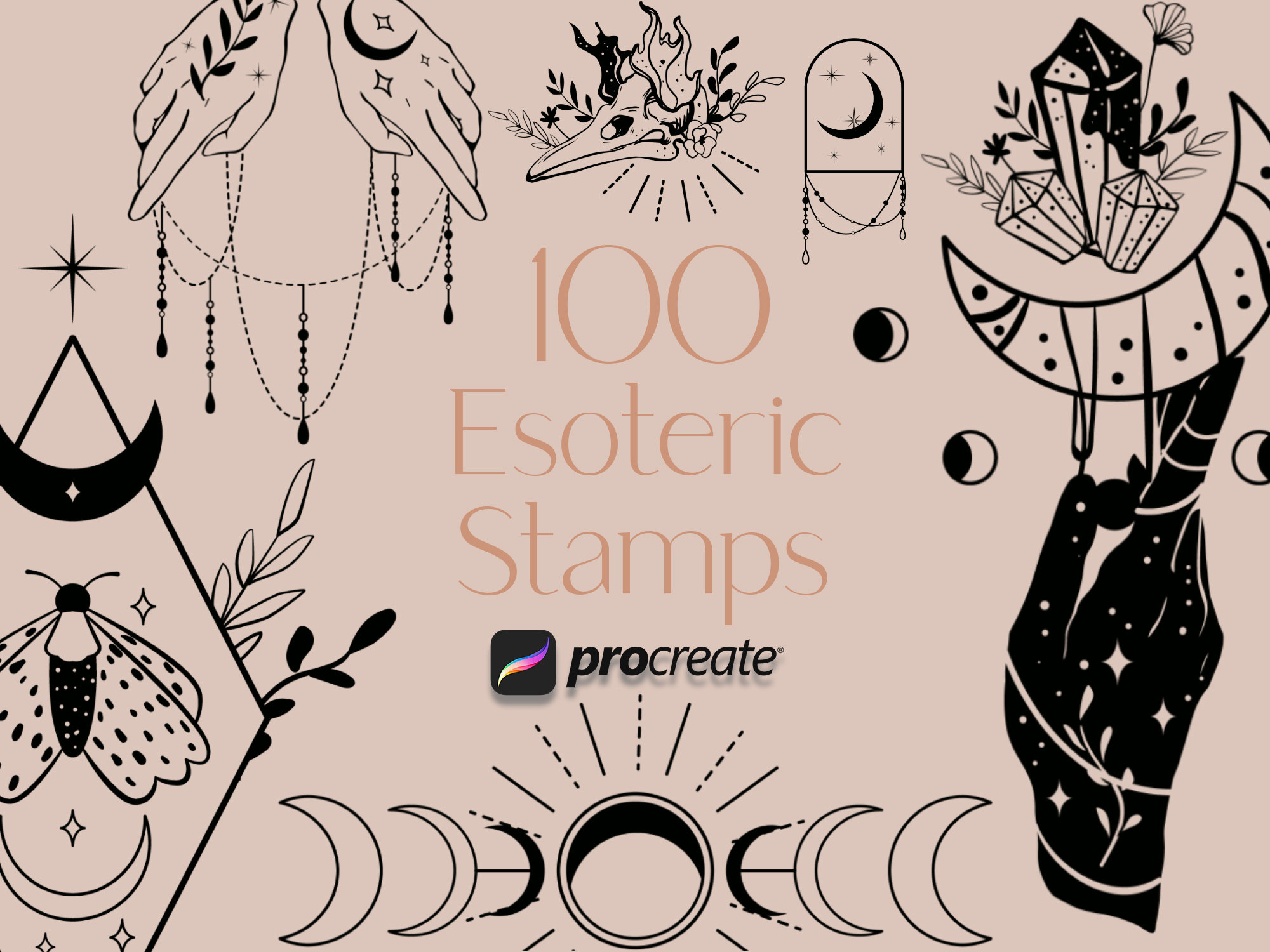 Procreate Esoteric Stamps, Procreate Mystical Stamps, Magical Stamps, Witchy Stamps, Celestial Procreate Stamps, Procreate Witchcraft