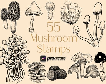 Mushroom Procreate Stamps | Fungus Procreate Stamps | Shiitake, Morel and Truffle Procreate Stamps | Commercial Use Included