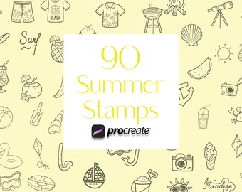 90 Summer Procreate Stamps: Beach & Coastal Designs (Commercial Use)