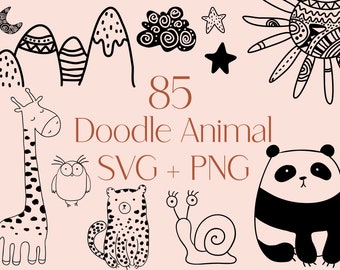 Doodle Animal SVG Bundle, Farm & Safari Clipart (Commercial Use)