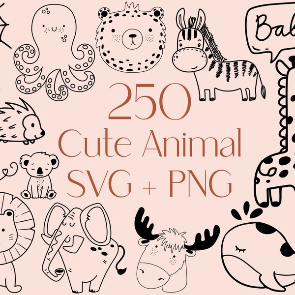 Animal SVG, Cute Animal SVG, Baby Animal Svg, Doodle Svg, Safari Animal Svg, Farm Animal Svg, Doodle Animal Svg, Commercial Use Included