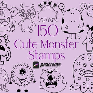Procreate Monster, Halloween Procreate, Procreate Stamps, Cute Monster Stamps, Procreate Horror, procreate spooky, cute procreate stamps