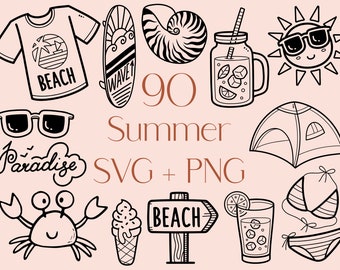 90 Summer Beach SVG-clipartbundel: kustvakantieontwerpen (PNG)