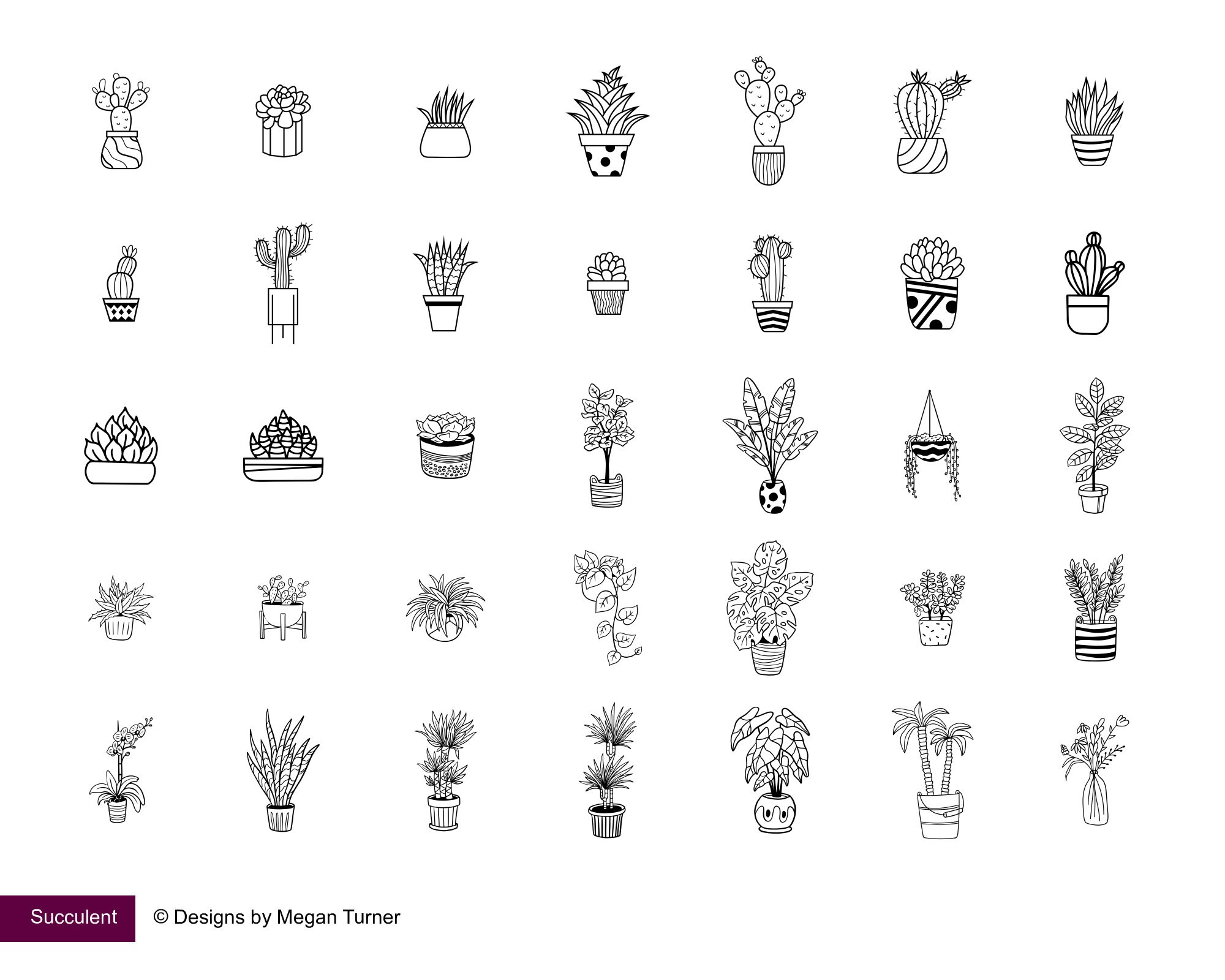 100 Succulent Cactus Procreate Stamps: Potted Plant Brush Set (digital ...