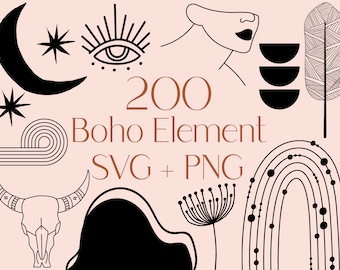 Paquete SVG bohemio: arte lineal abstracto, gráficos modernos (uso comercial)