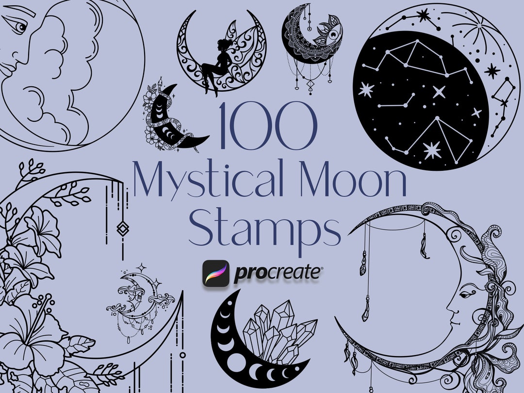 100 Mystical Moon Procreate Stamps: Celestial, Witchcraft (digital ...
